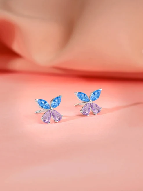 Silver Blue Butterfly Studs