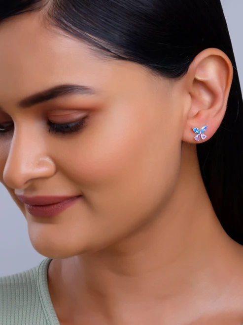 Silver Blue Butterfly Studs - Image 2