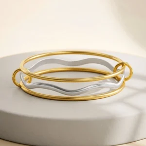 Twisted Signal Dual Tone Bangle Bracelet