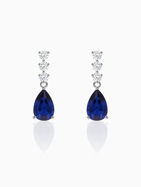 Silver Sapphire Blue Drop Earrings - Image 2